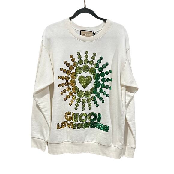 Gucci Love Parade Sequin Cotton Sweatshirt White NWT Oversized Small - Picture 4 of 9